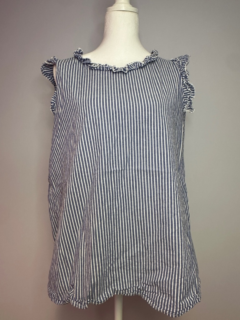 Navy Striped Ruffle Sleeve Blouse